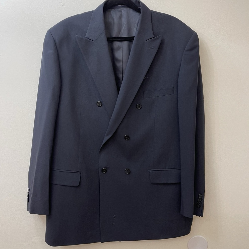 Paul Fredrick Blazer Mens 44R Navy‎ Sport Coat Double Breasted 100% Wool